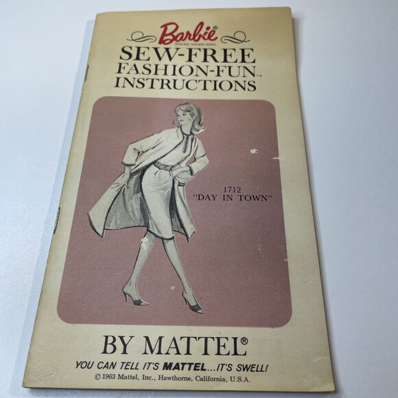 Barbie 1963 Sew-Free Fashion Fun Instructions By Mattel 1712 Day In Town  G59 - Picture 6 of 9